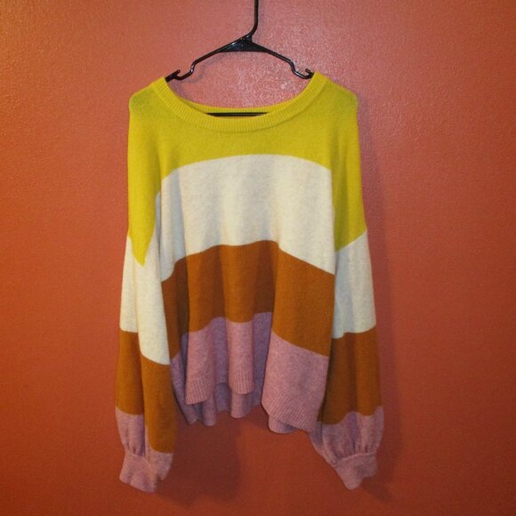 Madewell Woman X Large Yellow Purple Cream Stripe Warm Long Sleeve Sweater - Picture 4 of 7